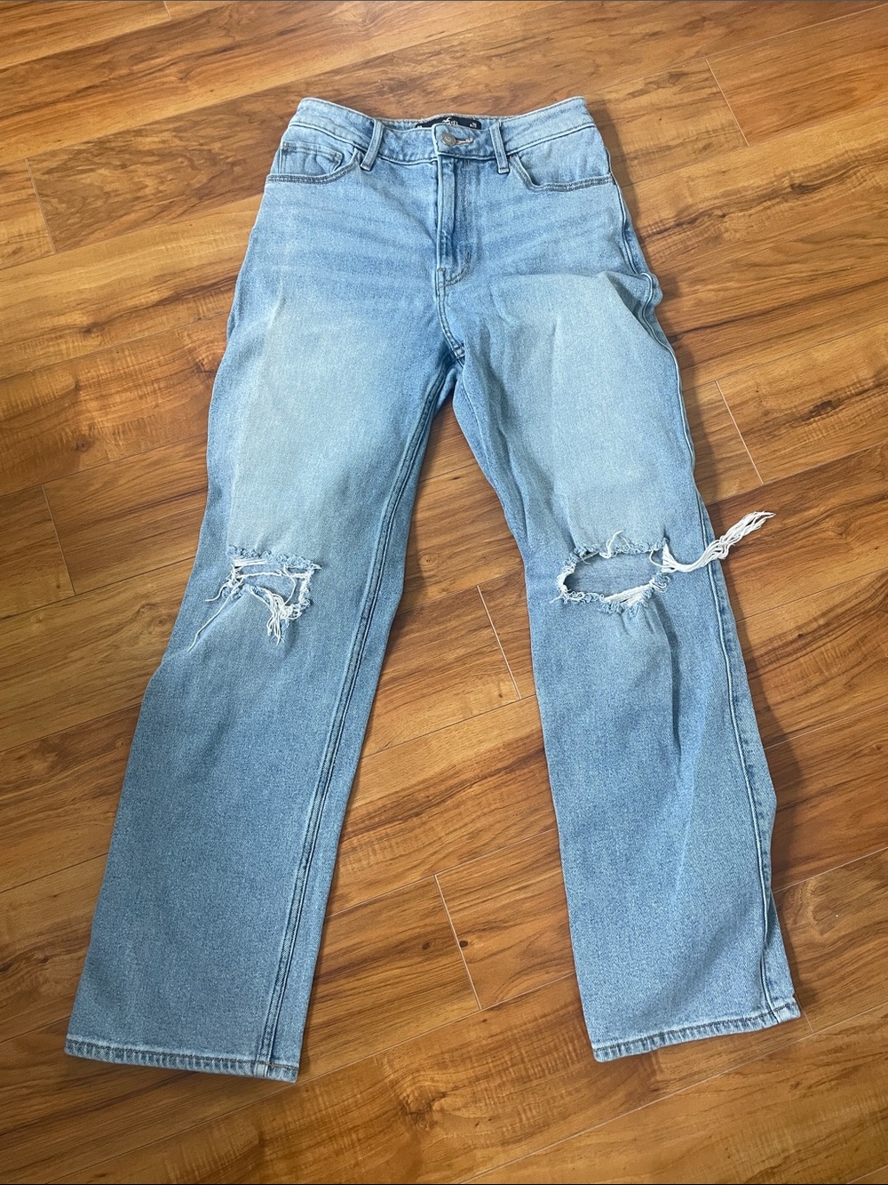 Hollister Light Blue Distressed Straight-Leg Jeans